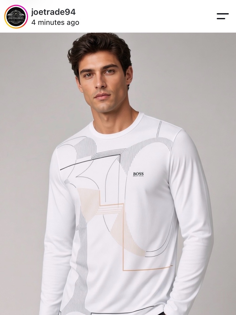 ‼️ Rare Find Hugo Boss White Long-Sleeve Graphic Crewneck